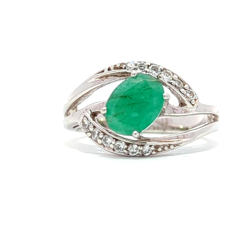 Emerald Oval with Cubic Zirconia Swirl Ring