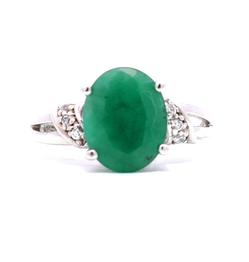 Emerald Oval with Cubic Zirconia Accents Ring