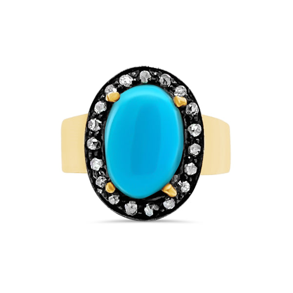 Turquoise Oval and Diamond Ring