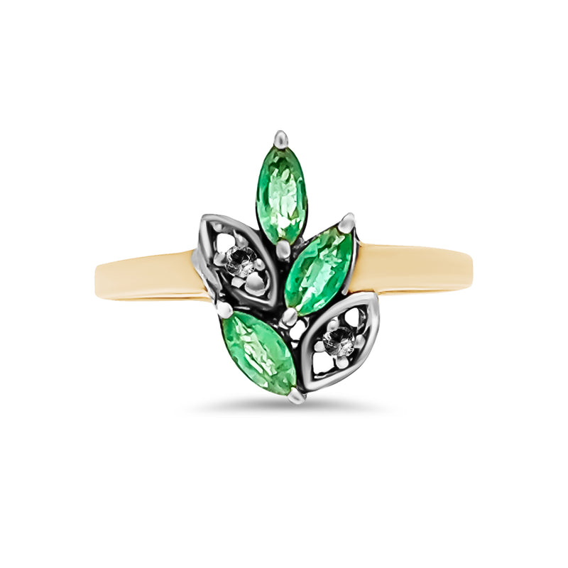 Emerald Black Diamond Flower Ring