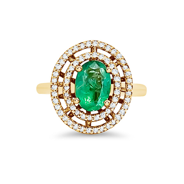 Emerald Oval Double Halo Diamond Ring