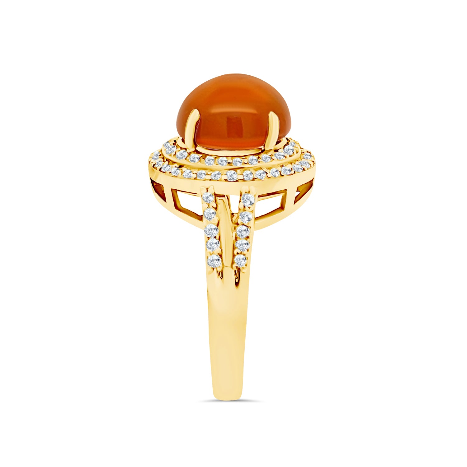 Golden Cabochon Sapphire and Diamond Halo Ring