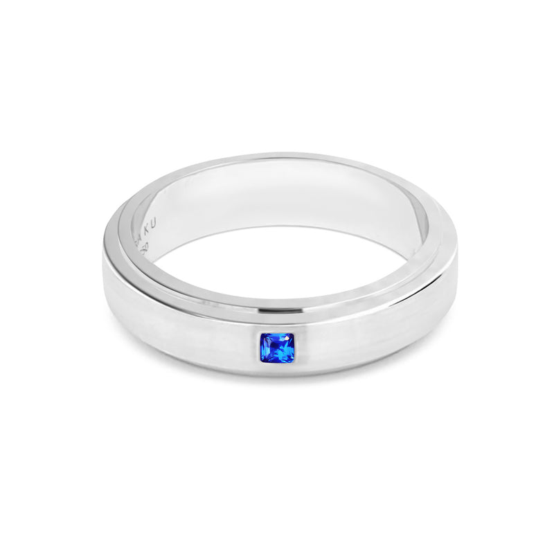Blue Sapphire Square Matt Wedding Ring