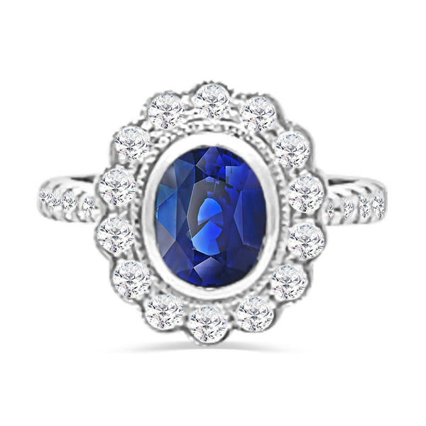 1.58Ct Blue Sapphire Natural Corundum Diamond Ring
