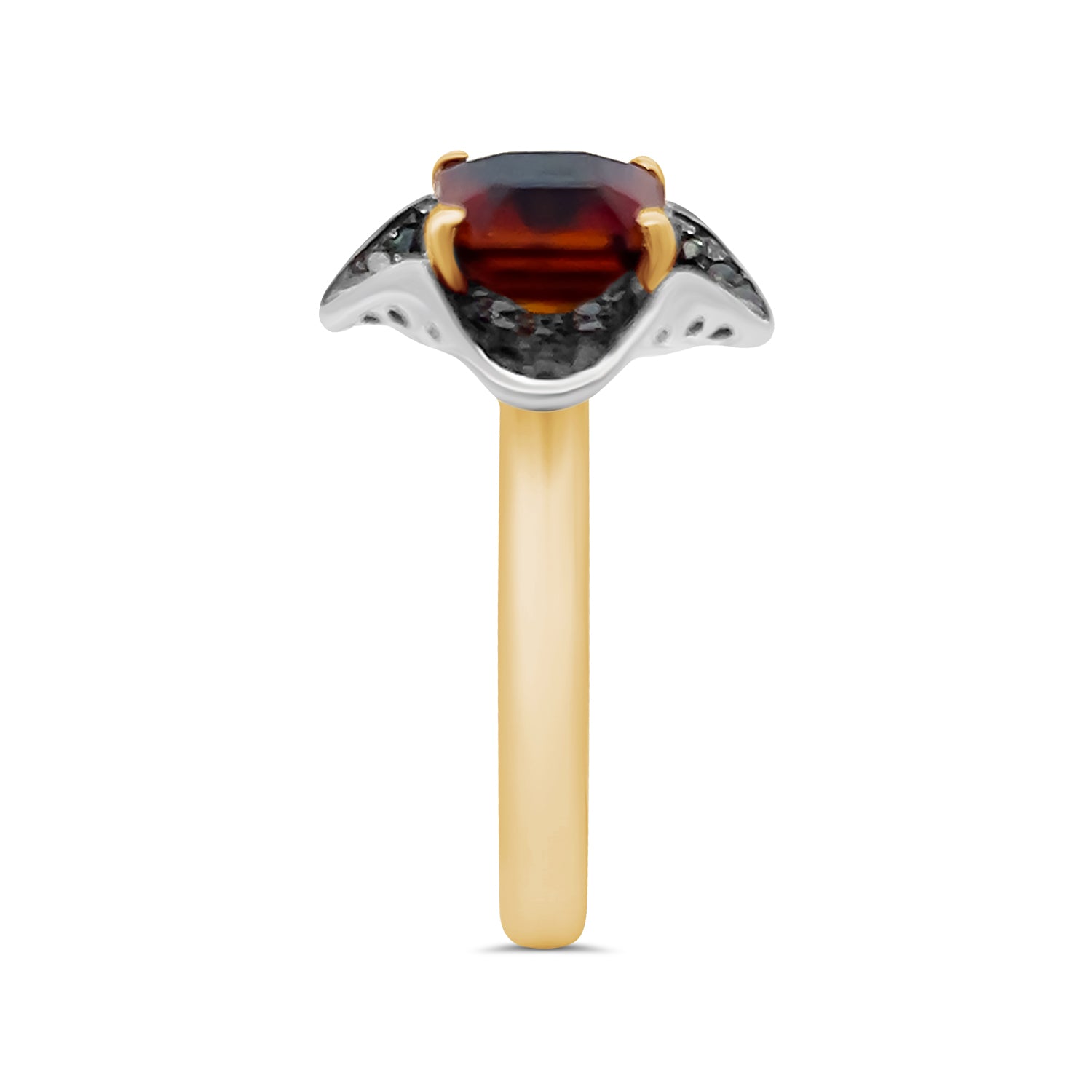 Hessonite Garnet Black Diamond Ring