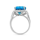 Blue Topaz Round Diamond Halo Ring