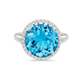 Blue Topaz Round Diamond Halo Ring