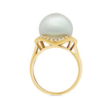 White South Sea Pearl Halo Diamond Ring