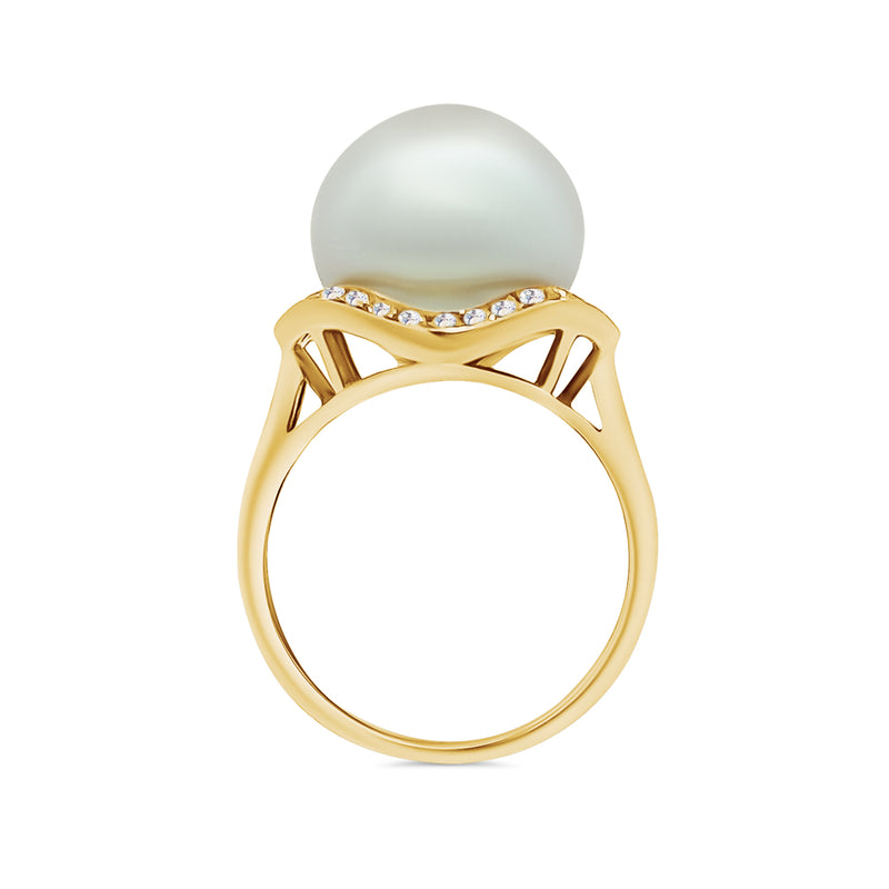 White South Sea Pearl Halo Diamond Ring