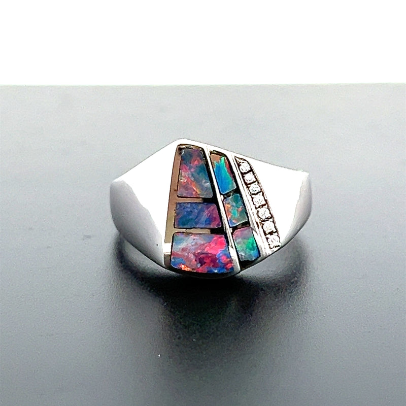 Mens Opal Inlay Cubic Zirconia Ring
