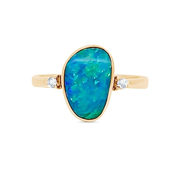 Solid Opal Diamond Ring