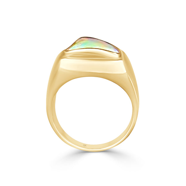 White Opal Free Form Diamond Mens Ring