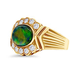 Black Opal Oval and Diamond Ring