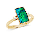 Rectangle Boulder Opal and Diamond Ring