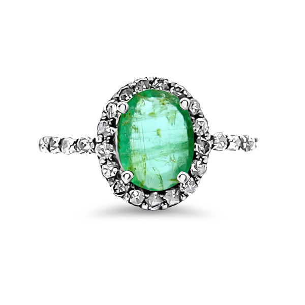 Emerald Oval Diamond Halo Ring