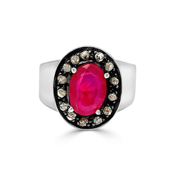 Ruby Black Diamond Oval Ring