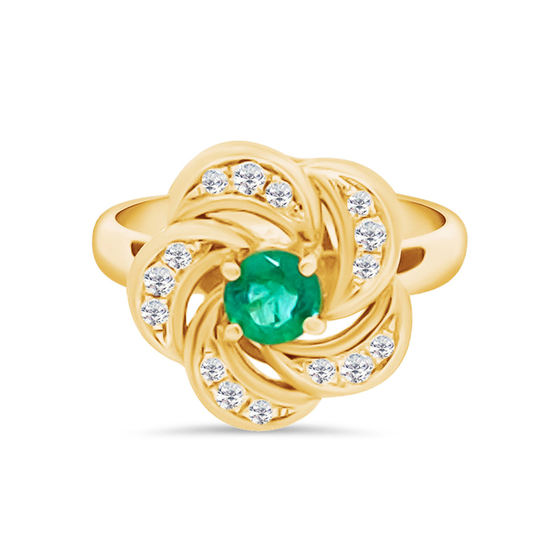 Emerald Diamond Flower Ring