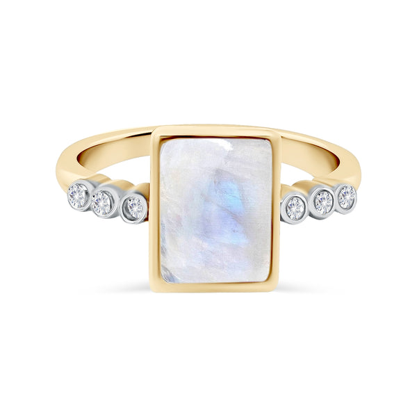 Moonstone Rectangle Diamond Ring
