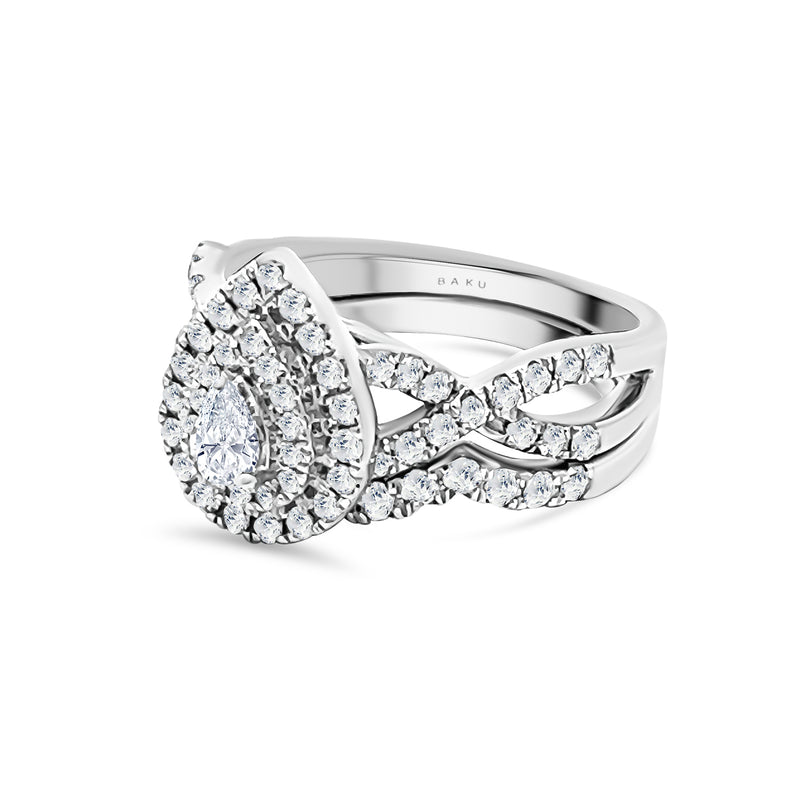 Diamond Pear with Twist Diamond Engagement Set Ring