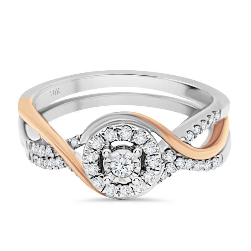 Round Diamond with Rose Gold Twist Set Engagement Ring