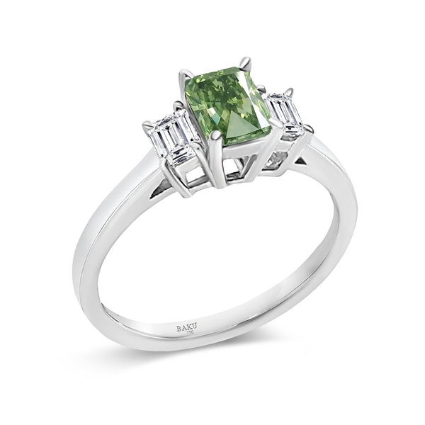 Lab Grown Tri Emerald Cut Diamond Engagement Ring