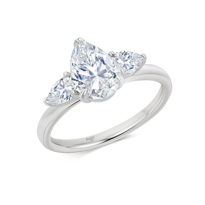 Lab Grown Tri Pear Diamond Engagement Ring