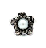 Round Freshwater Pearl Oxidised Flower Ring