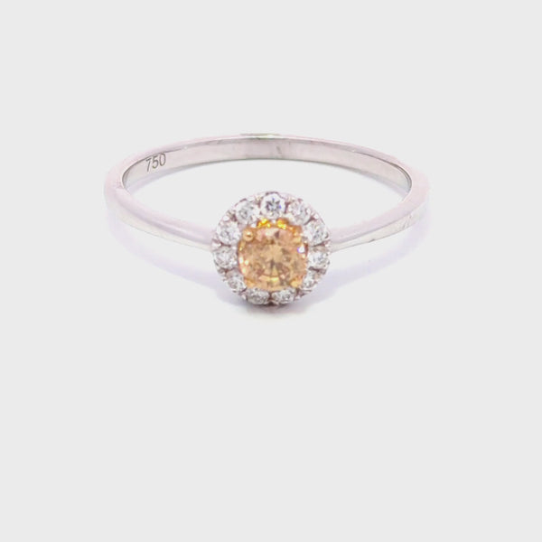 Champagne Round Diamond Halo Engagement Ring