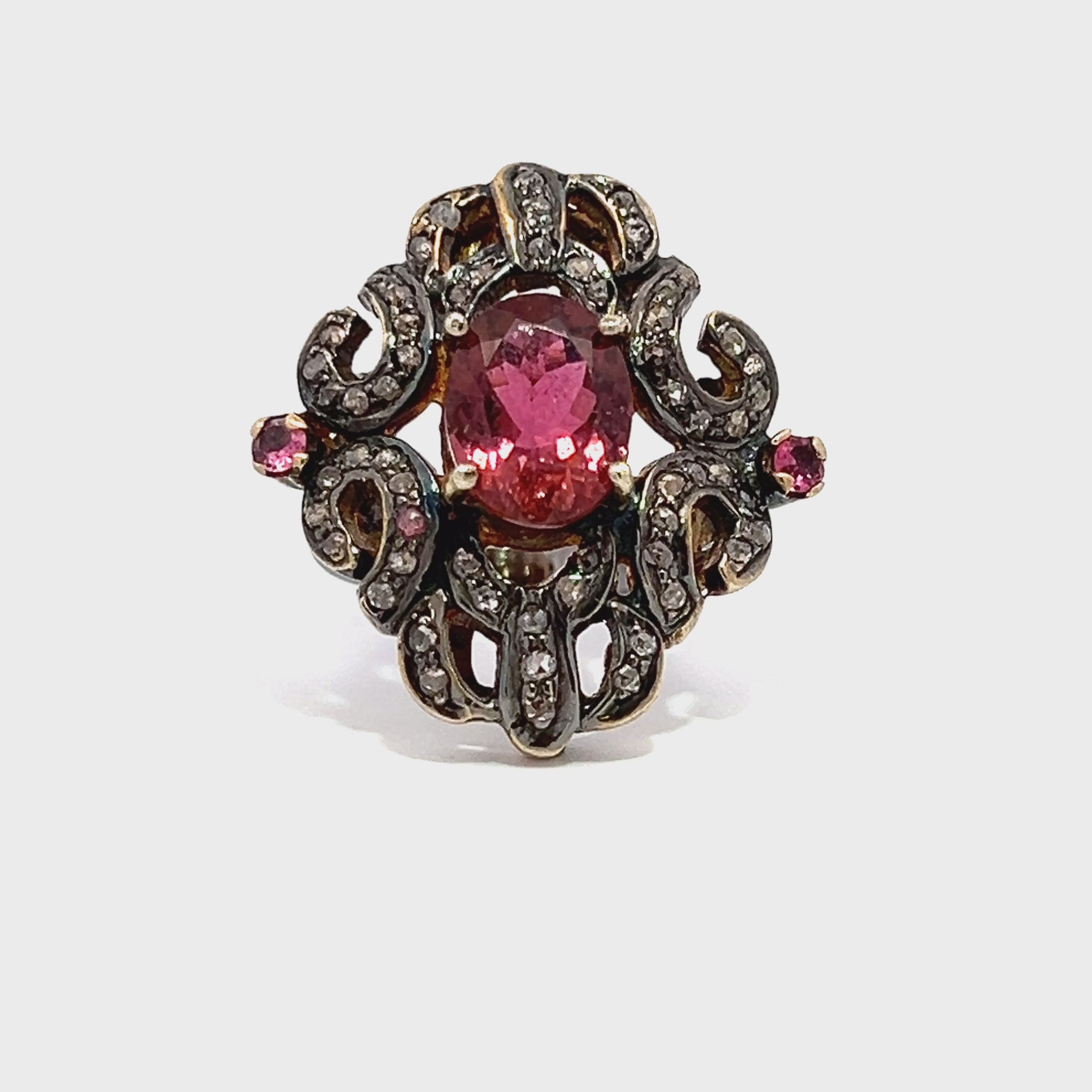 Tourmaline Black Rough Diamond Oval Ring