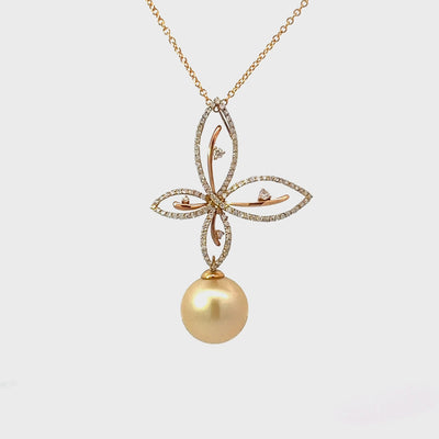 Golden South Sea Pearl & Butterfly Diamond Pendant
