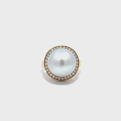 White South Sea Pearl Halo Diamond Ring