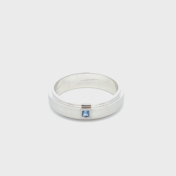 Blue Sapphire Square Matt Wedding Ring