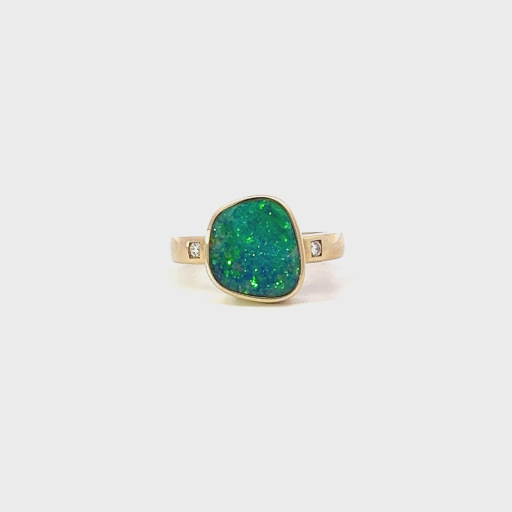 Australian Opal Doublet Diamond Ring