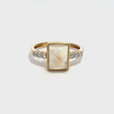 Moonstone Rectangle Diamond Ring