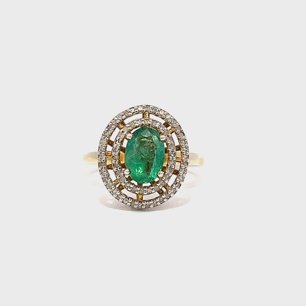 Emerald Oval Double Halo Diamond Ring