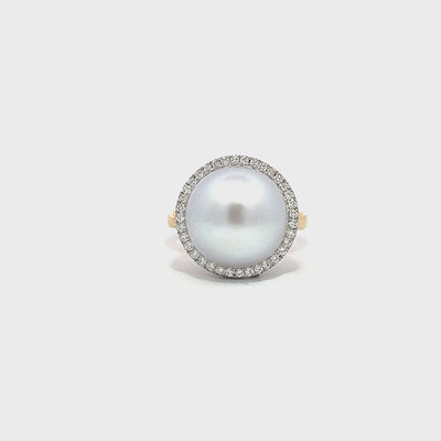 South Sea Pearl Diamond Halo Ring