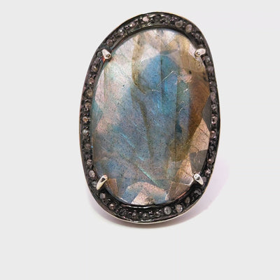 Labradorite Black Diamond Oval Ring