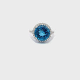 Blue Topaz Round Diamond Halo Ring
