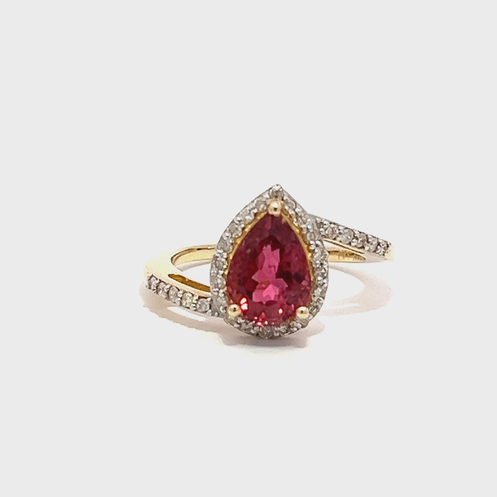 Pink Tourmaline and Diamond Teardrop Ring