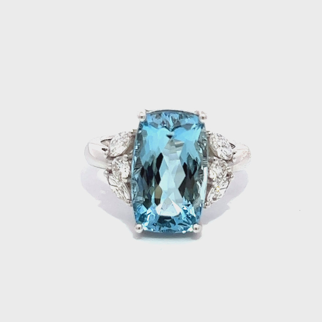 6.45Ct Aquamarine Six Diamond Ring