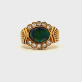 Black Opal Oval and Diamond Ring