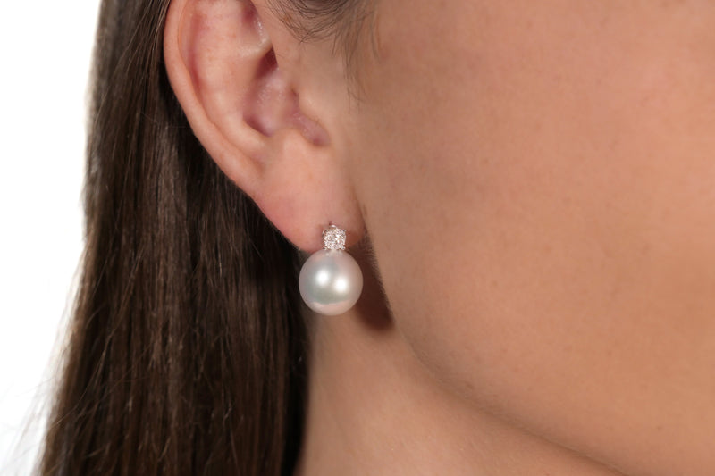 South Sea Pearl Oval Diamond Post Earrings