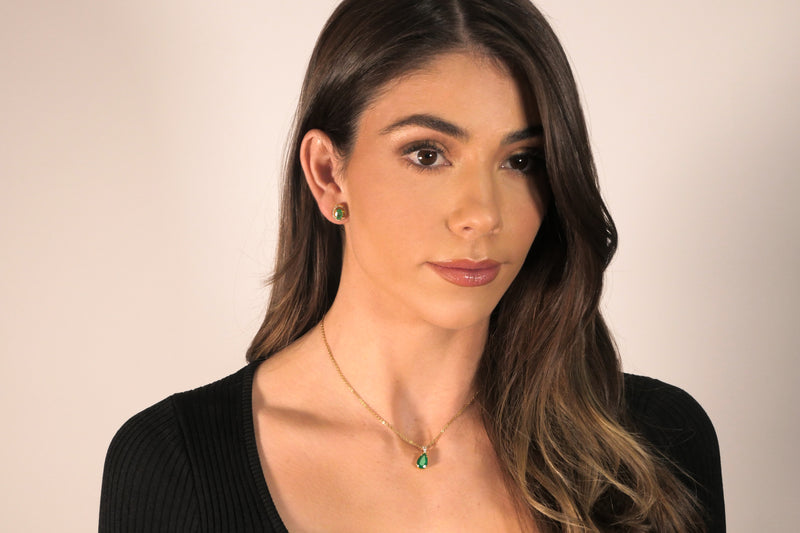 Emerald Diamond Oval Stud Earrings