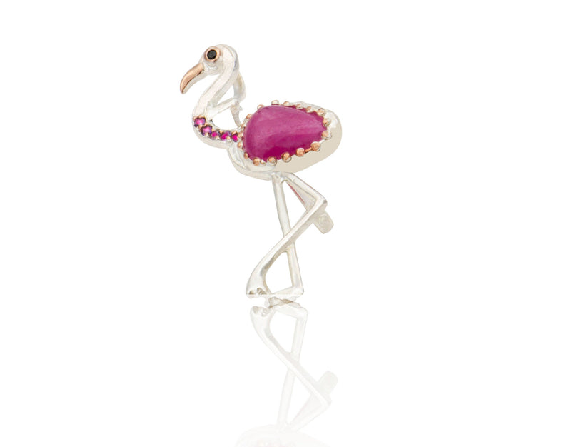 Sterling Silver Rose Gold Plated Ruby Tourmaline Sapphire Stork Brooch