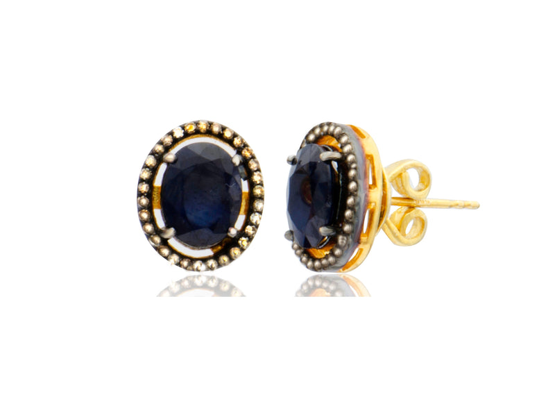 Sapphire Diamond Oval Stud Earrings