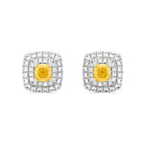1.99Ct Yellow and White Diamond Stud Earrings