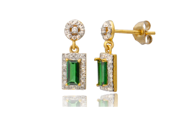 Tsavorite Garnet Diamond Rectangle Post Earrings