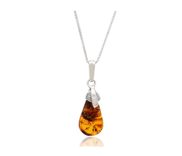 Amber Teardrop Pendant with Chain