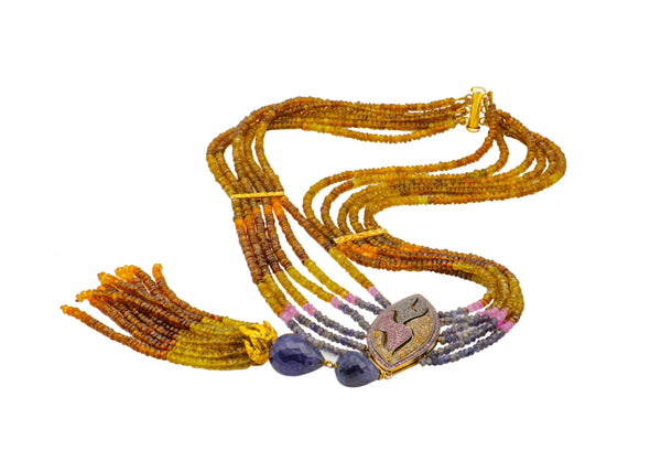 Multi- Coloured Sapphire Necklace with Tassel