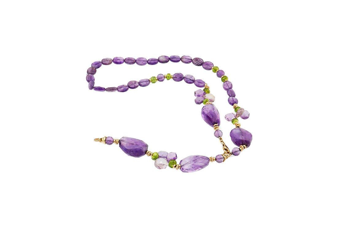 Amethyst Irregular Peridot Gold Bead Necklace